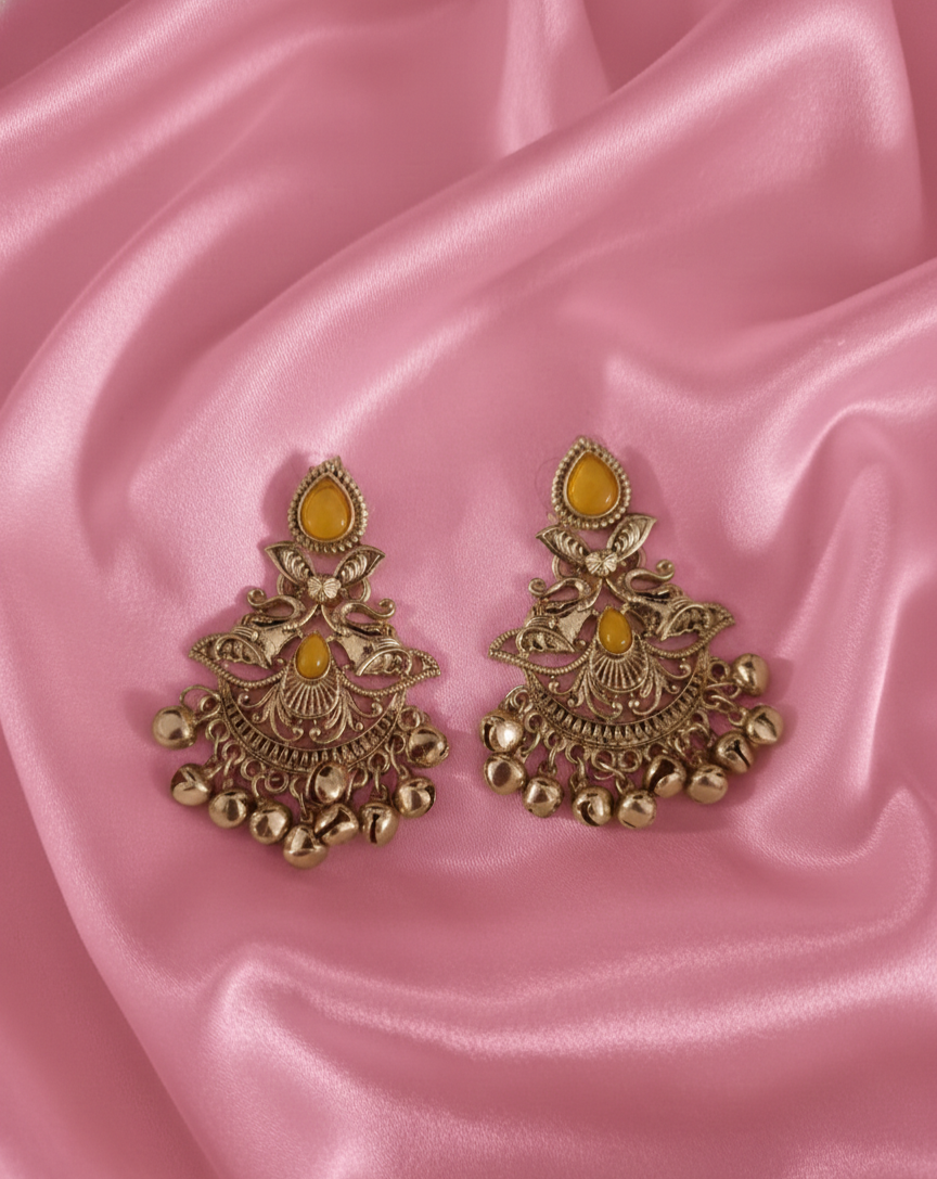 Kashmiri Antique Gold Earrings Ghungroo Drops For Woman & Girls