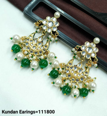 Traditional Crescent CZ Stone Earrings with Pearl and Bead Accents