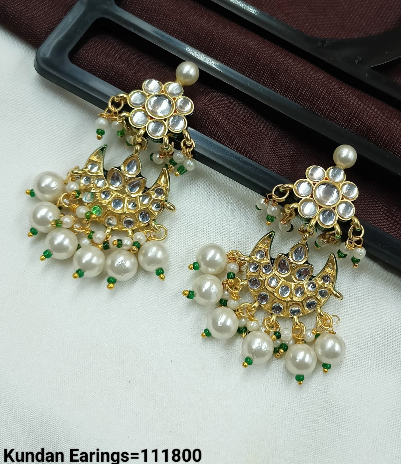 Traditional Crescent CZ Stone Earrings with Pearl and Bead Accents