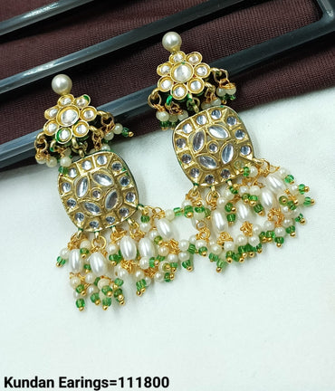 Traditional Kundan Pearl Drop Earrings with Beaded Detailing