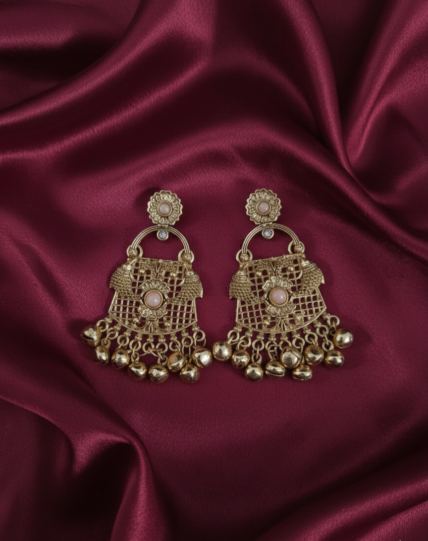 Antique Gold Dangle Drop Ghungroos Earrings For Woman & Girls