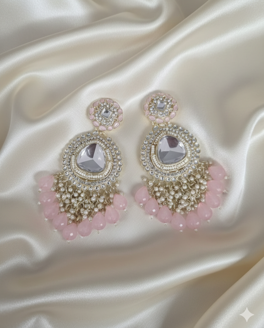Kundan Drop Earrings with Seed Pearls