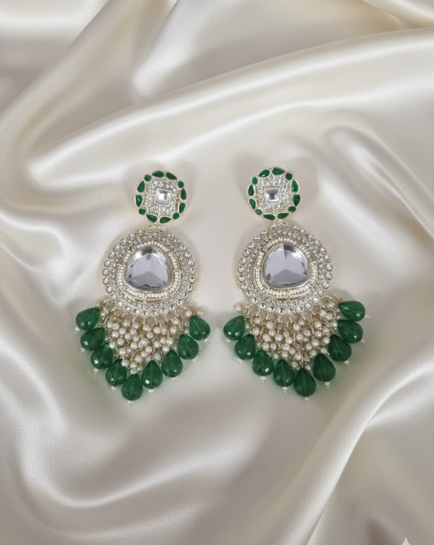 Kundan Drop Earrings with Seed Pearls