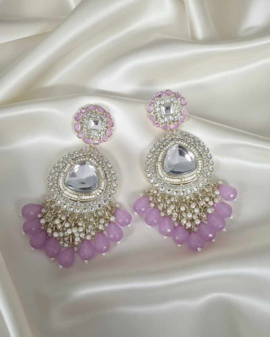 Kundan Drop Earrings with Seed Pearls