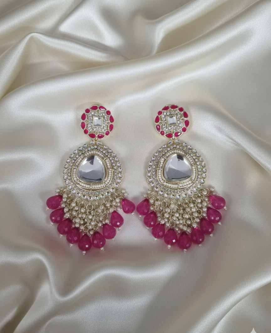 Kundan Drop Earrings with Seed Pearls