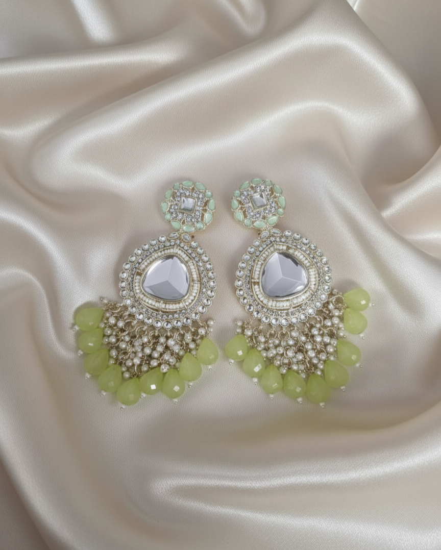 Kundan Drop Earrings with Seed Pearls