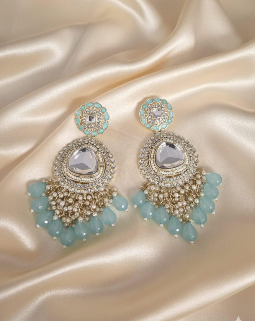 Kundan Drop Earrings with Seed Pearls