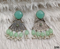 Oxidised Statement Earrings with Beaded Drops – Antique Finish