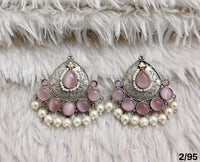 Oxidised Chandbali Earrings with Stone and Pearl Detailing – Antique Finish