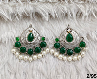 Oxidised Chandbali Earrings with Stone and Pearl Detailing – Antique Finish