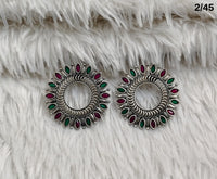Oxidised Circular Stud Earrings with Leaf Motif Design – Antique Finish