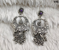 Oxidised Boho Tribal Dangler Earrings with Engraved Hoop and Jhumki Detail