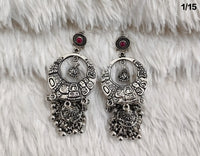 Oxidised Boho Tribal Dangler Earrings with Engraved Hoop and Jhumki Detail