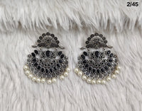 Elegant Oxidized Silver Earrings with Pearls – Traditional Indian Jewelry