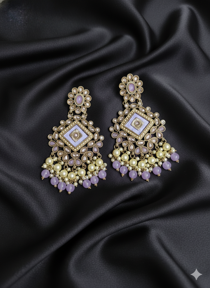 Blush Pink Enamel Floral Pearl Drops Earrings