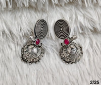 Oxidized Spiral Top Jhumka Earrings with Stone Accent