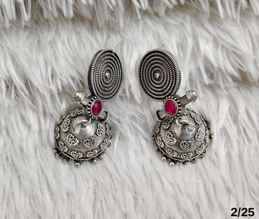Oxidized Spiral Top Jhumka Earrings with Stone Accent