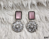 Rectangular Stone Drop Earrings with Floral Crystal Design