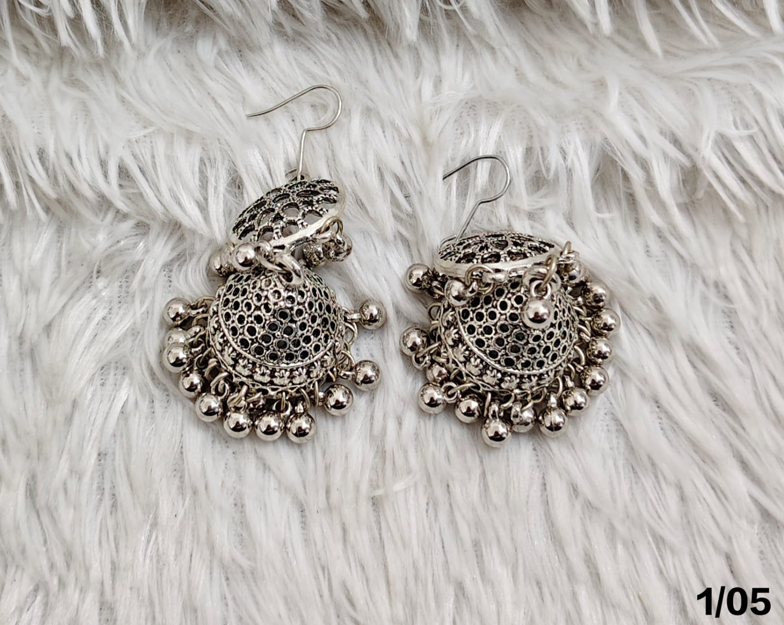 Vintage Silver Jhumka Earrings with Bell Detailing