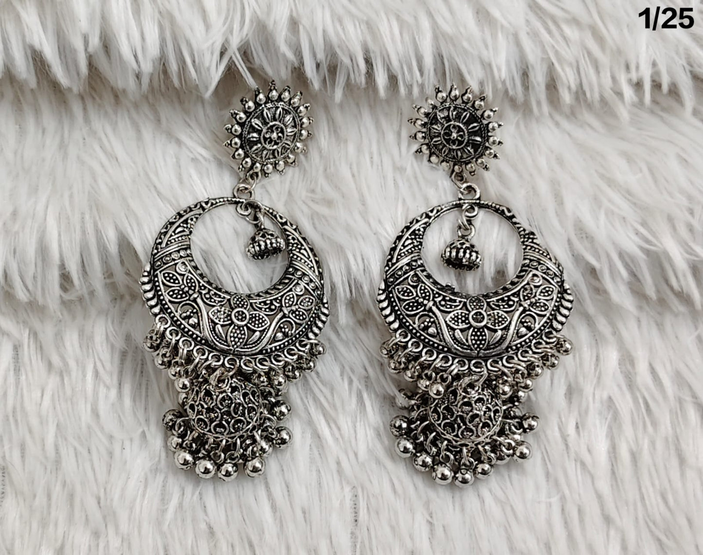 Elegant Silver Oxidized Floral Jhumka Earrings – Traditional Indian Jewelry