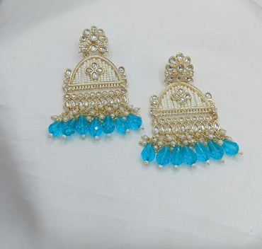 Floral Design CZ Beaded Jhumka Earrings
