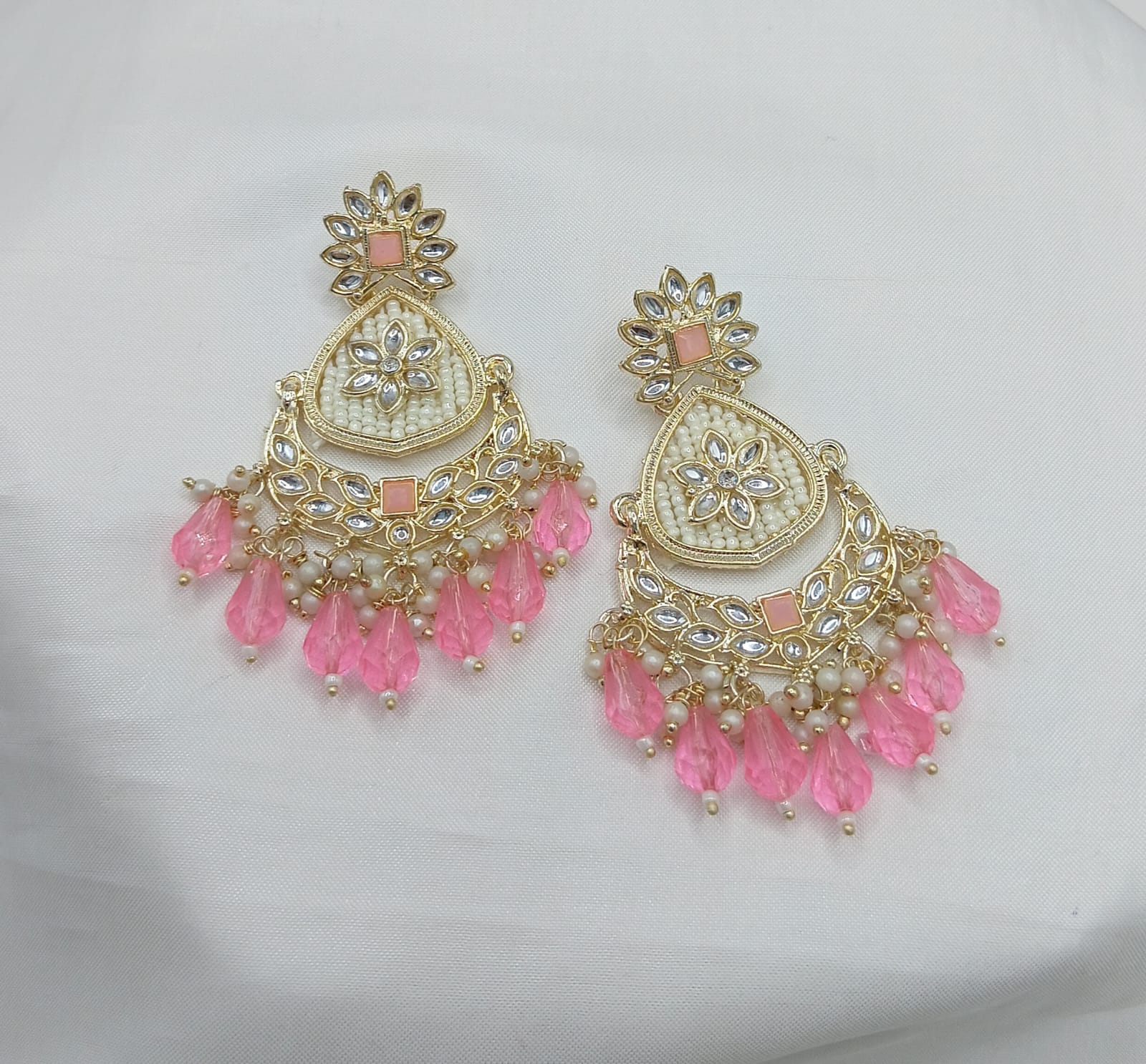 Floral Design CZ Beaded Drop Earrings