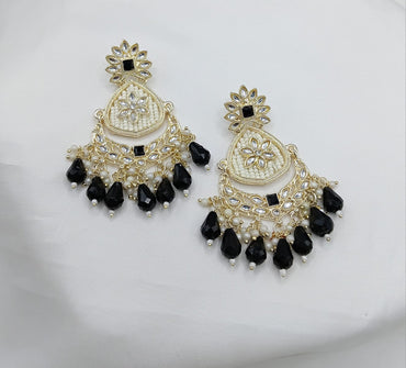 Floral Design CZ Beaded Drop Earrings
