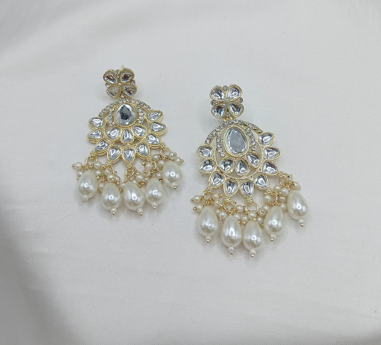 Floral CZ Stone & Pearl Drop Earrings