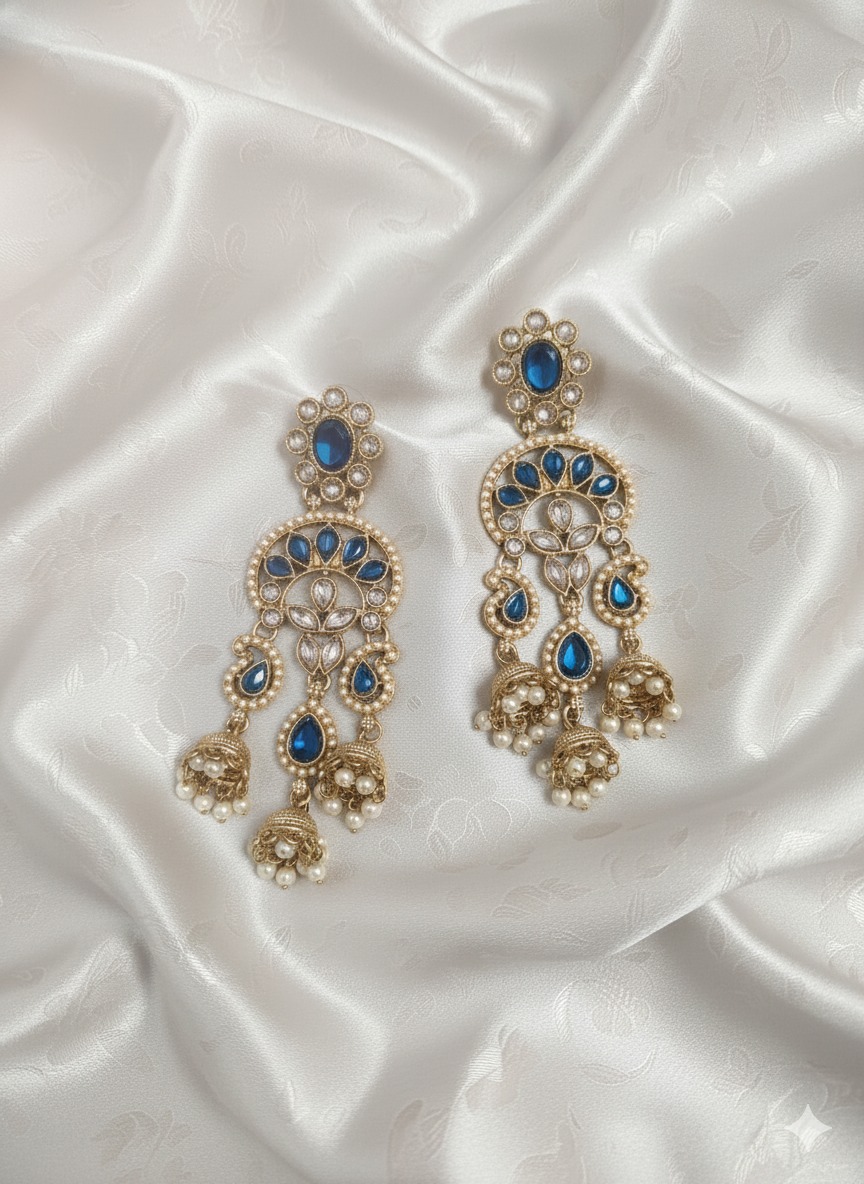 Royal Blue Triple-Tier Drop Dangles  Earrings