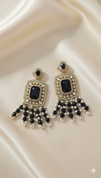 Pastel Pink & Gold Rectangle Chandelier Earrings