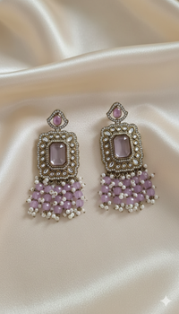 Pastel Pink & Gold Rectangle Chandelier Earrings