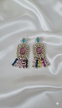 Pastel Pink & Gold Rectangle Chandelier Earrings