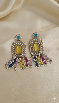 Pastel Pink & Gold Rectangle Chandelier Earrings