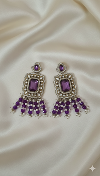 Pastel Pink & Gold Rectangle Chandelier Earrings