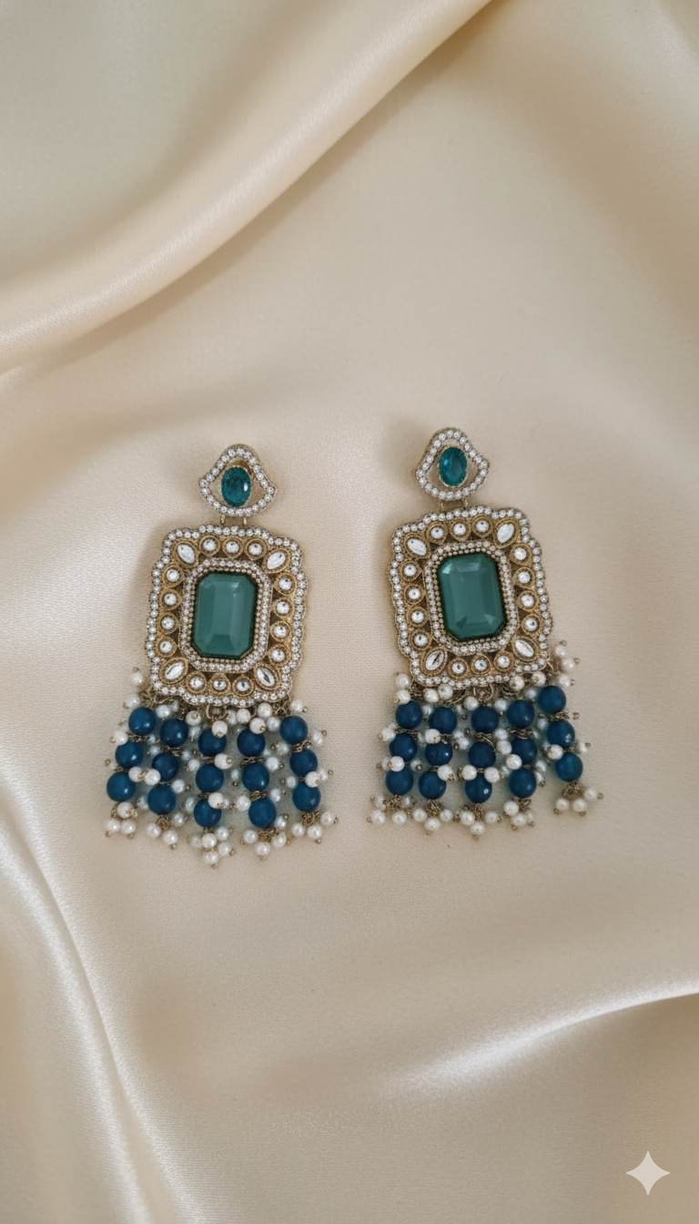 Pastel Pink & Gold Rectangle Chandelier Earrings