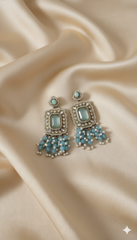 Pastel Pink & Gold Rectangle Chandelier Earrings