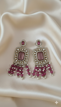 Pastel Pink & Gold Rectangle Chandelier Earrings
