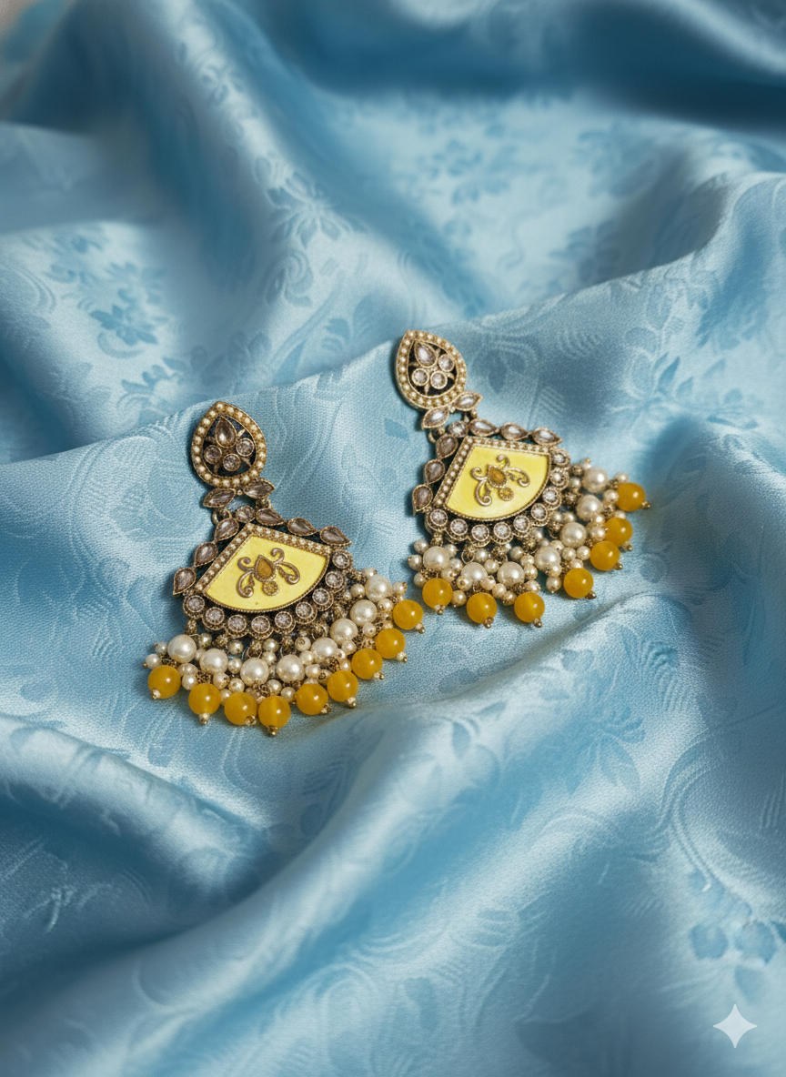 Ruby Red Meenakari Chandelier Drop  Earrings