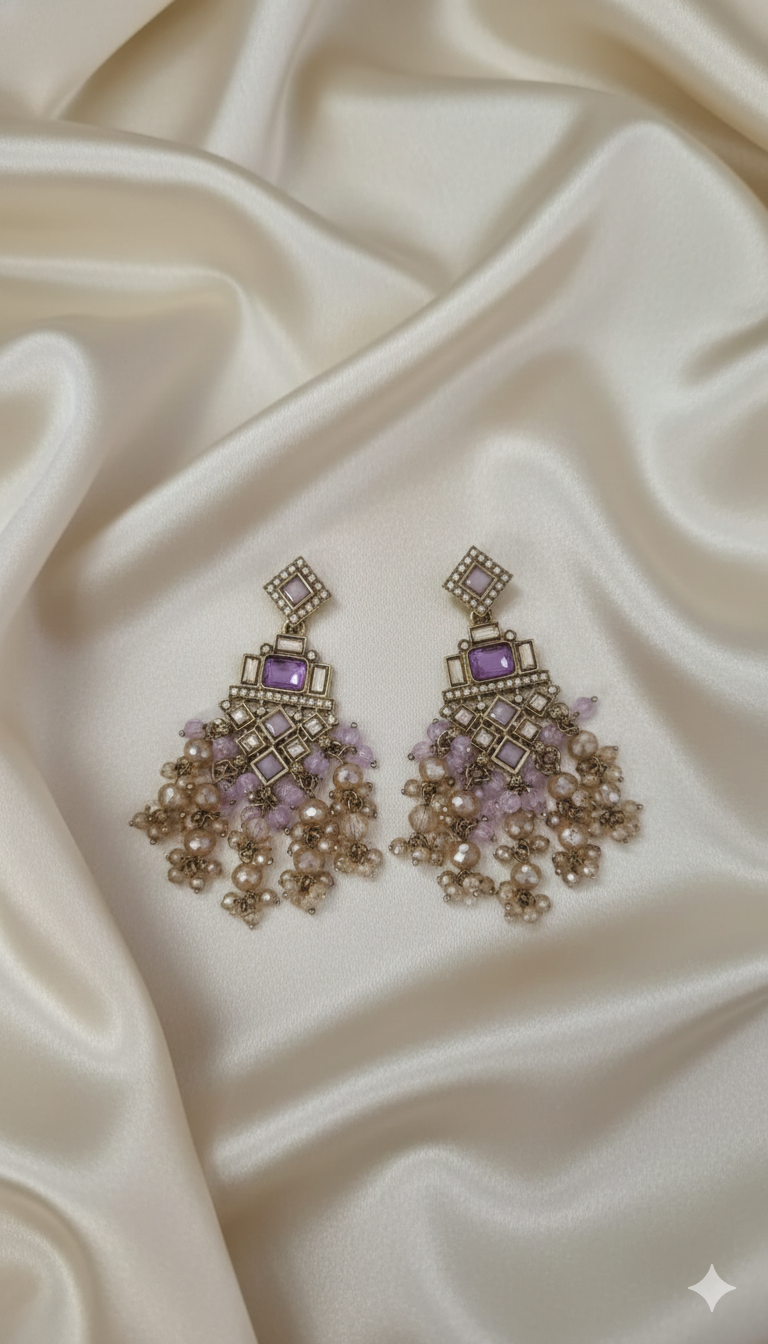 Champagne Gold & LCD Stone Chandelier Earrings