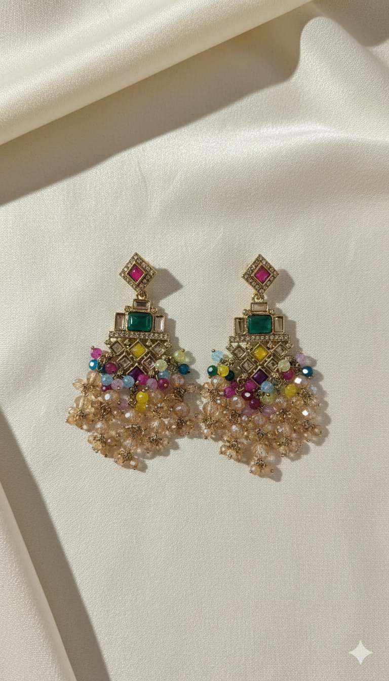 Champagne Gold & LCD Stone Chandelier Earrings