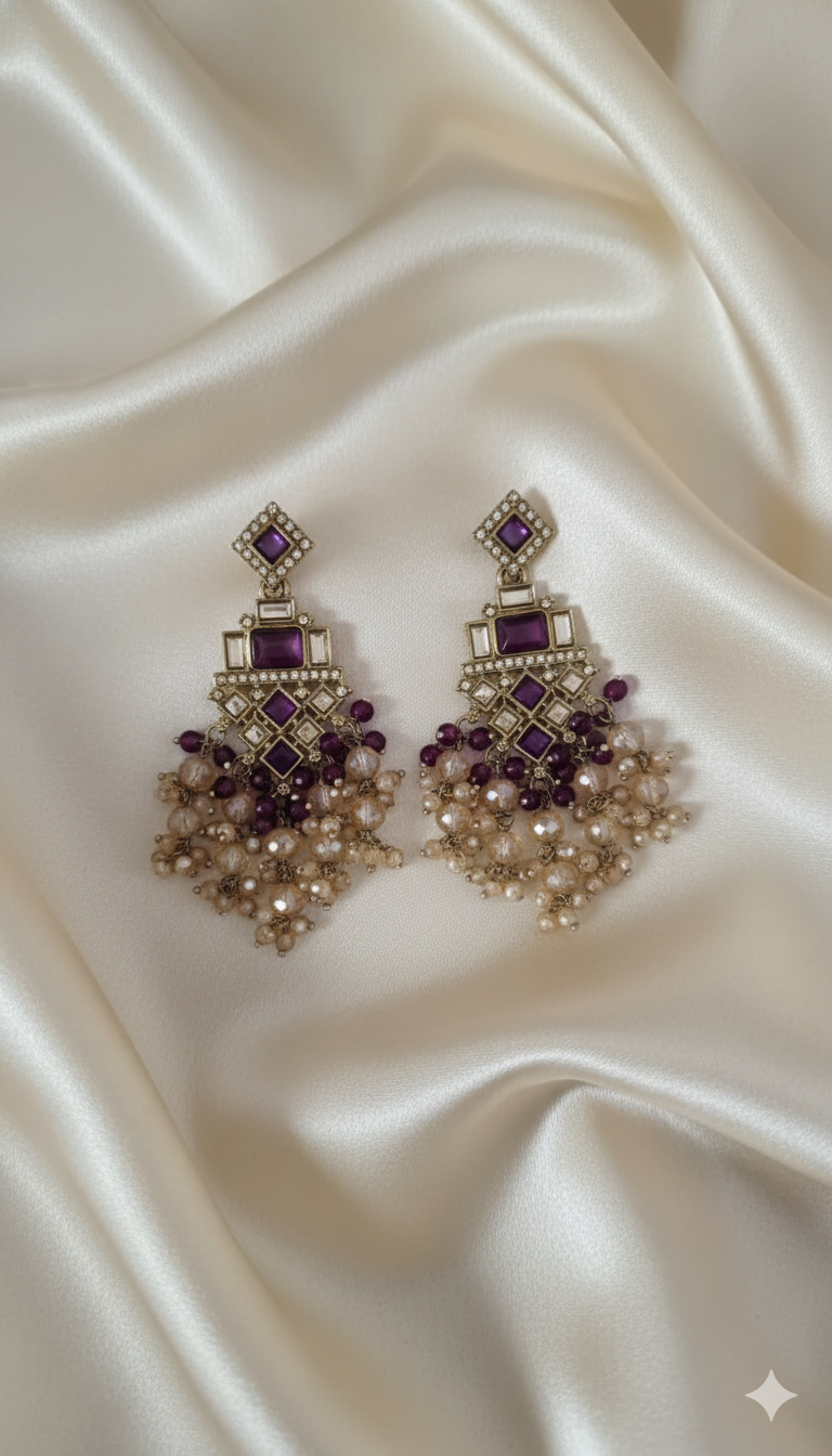 Champagne Gold & LCD Stone Chandelier Earrings