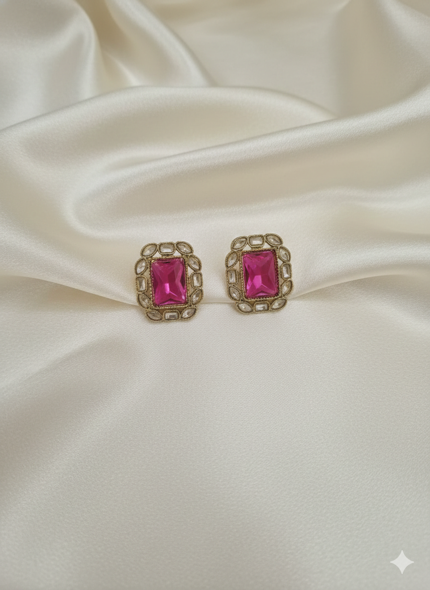 Hot Pink Royal Crystal Stud Earrings for Women
