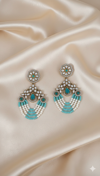Emerald Green Multi-Strand Pearl Beaded Dangles Earrings