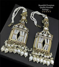 CZ Stone Jhumka Earrings with Pearl Beads & Ear Chain – Traditional Bridal Jewellery