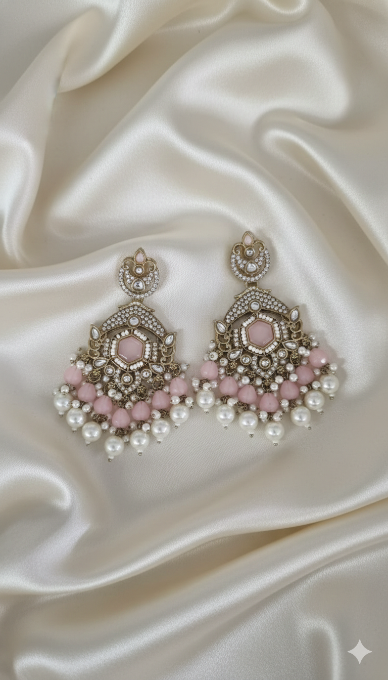 Lavender Floral Pearl Beaded Dangles Earrings