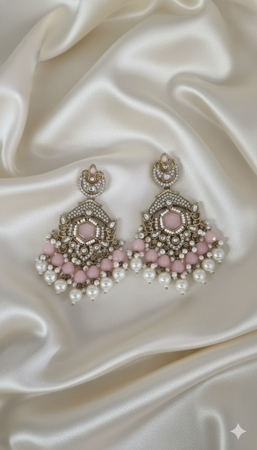 Lavender Floral Pearl Beaded Dangles Earrings