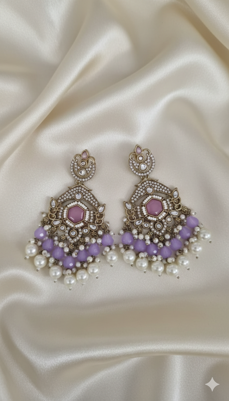 Lavender Floral Pearl Beaded Dangles Earrings
