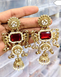 Ruby-Tone Gold Kashmiri Earrings