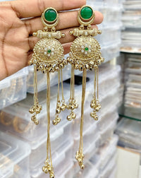 Kashmiri Style Green Long Earrings