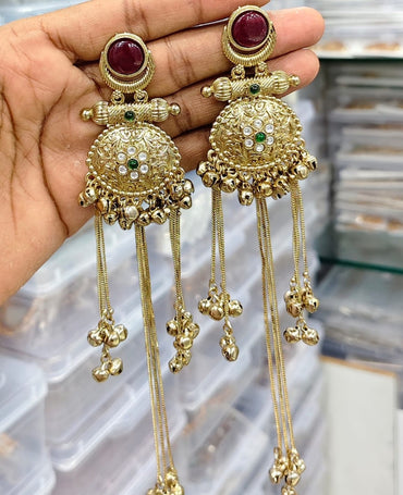 Kashmiri Style Green Long Earrings